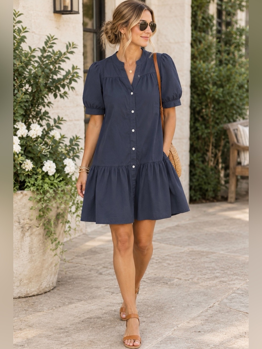 FRNCH Paris Navy Baby Doll Dress Sz M